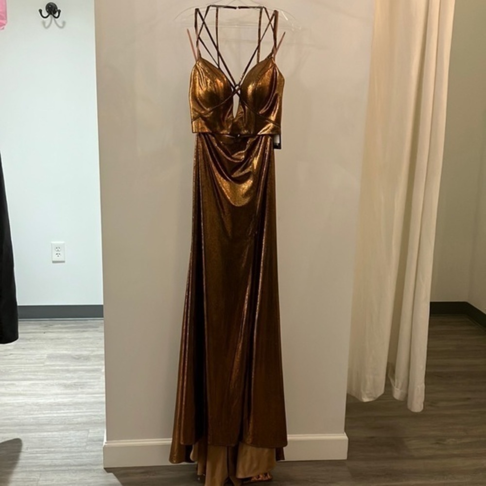 Shimmering Metallic Bronze Strappy Two-Piece Dress